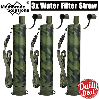 #ad 3Pcs Water Filter Straw Emergency Survival Gear Water Purification Survival Tool $20.99