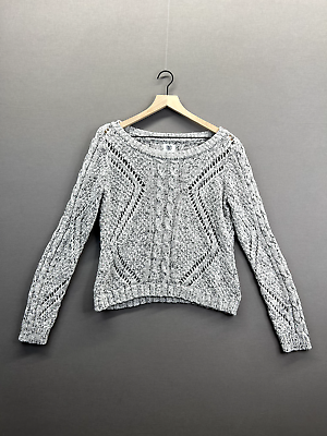 #ad American Eagle Women Gray Pullover Sweater Knitted Long Sleeve Crew Neck Size XL $17.49