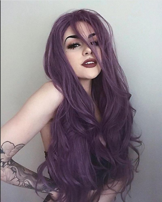#ad Hot Womens Long Dark Purple Full Hair Natural Wavy Wigs Cosplay Party Halloween $13.94