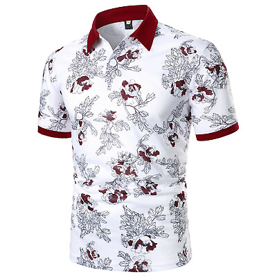 #ad Floral Print Casual Men Shirts Business Cool Tops Short sleeved Cotton Shirt $60.23