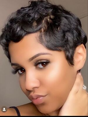 #ad Women Short Black Wigs Pixie Cut Wigs Brazilian Human Hair Wig for Daily Wear US $18.59