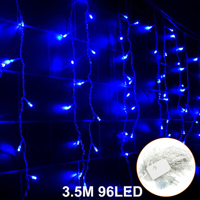 #ad 96LED Fairy Icicle Curtain Fairy Lights Party Indoor Outdoor Xmas Home Lamp Blue $12.99