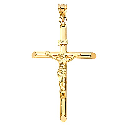 #ad Genuine Real 14K Yellow Gold Latin Cross Jesus Crucifix Religious Charm Pendant $294.27