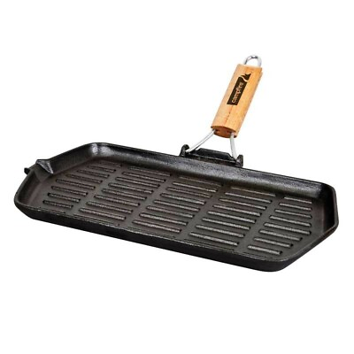#ad Cast Iron Rectangular Grill Frypan with Folding Handle AU $24.60