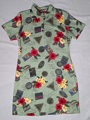 #ad Caribbean Joe Womans PL Shirt Dress World Travel Design with Hibiscus Flowers $14.99